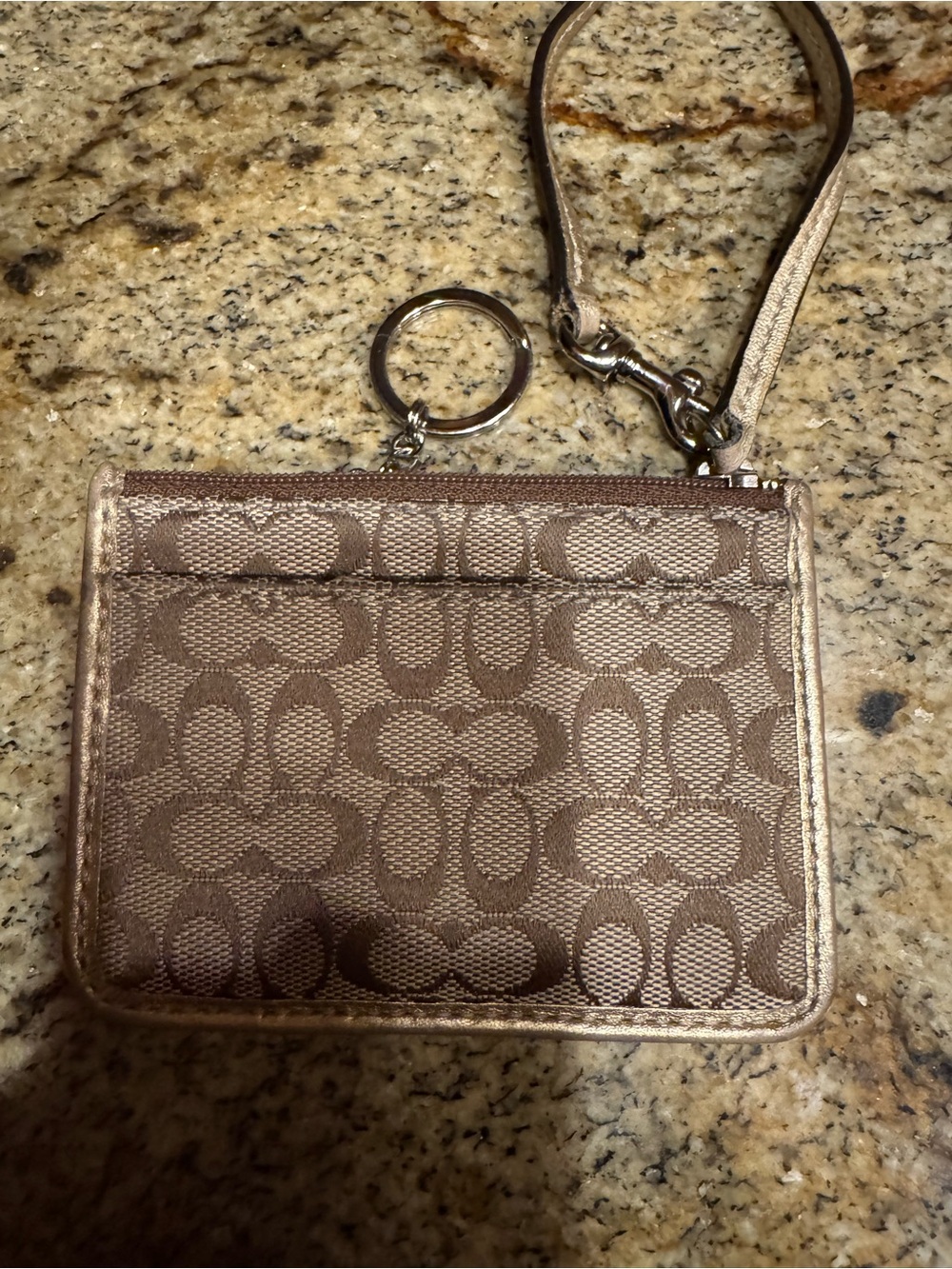Coach Metallic Taupe Signature Wristlet Key & Card Holder